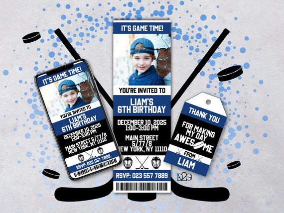 Hockeyticket Geburtstagseinladungen – 20 Karten Mit Umschlägen, 8,9 X 20,3 Cm, Blau, Für Hockey-Themenpartys