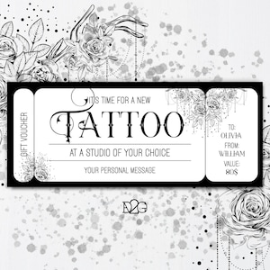 Plantilla de certificado de regalo de tatuaje familiar Plantilla de boleto de regalo para amantes de los tatuajes para el mejor amigo Regalos para hombres jóvenes Regalo del quinto aniversario