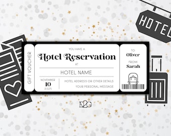 Hotel Voucher Gift Certificate Template Date Night Weekend Away Coupon Template Surprise Trip Reveal Vacation Surprise Travel Gift Voucher