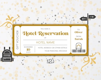 Hotel Voucher Gift Certificate Template Date Night DIY Coupon 1 Year Anniversary Gift For Boyfriend Surprise Trip Reveal Travel Gift Voucher
