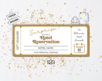 Hotel Voucher Gift Certificate Template Hotel Coupon Template Surprise Trip Reveal Vacation Surprise Travel Gift Voucher Night Away Voucher
