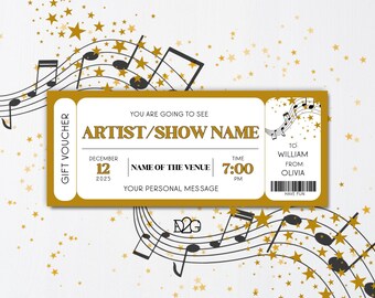 Concert Ticket Template Music Festival Invitation Musical Theatre Gifts printable Concert Ticket Gift Certificate Template Opera Orchestra