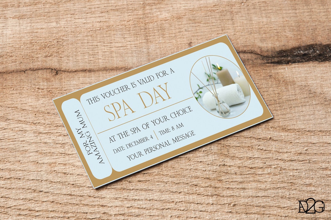 Spa Day Voucher Personalized Wellness Coupon Printable Gift Idea