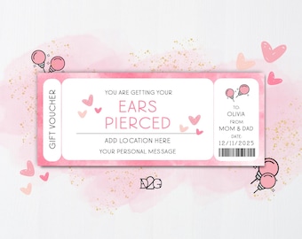 Piercing Voucher Ear Piercing Gift Certificate Template Septum Ring Sweet 16 Gifts for Girls Navel Jewelry Piercing Ticket Template