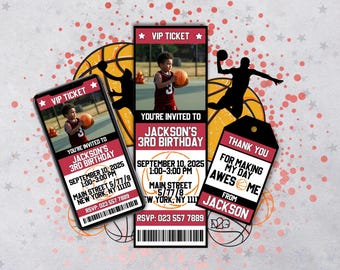 Rookie Of The Year First Birthday Basketball Invitation Bundle Personalized Ticket Template Basketball Birthday Digital Invitation Add Photo