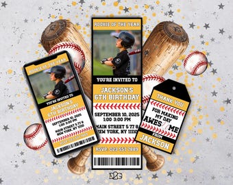 Baseball Birthday Invitation Set DIY Rookie Of The Year First Birthday Party All Star Digital Invitation Little Slugger Invitation Ticket