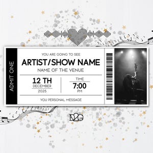 Modèle de billet de concert à faire soi-même, invitation à un festival de musique, cadeaux de théâtre musical à imprimer Modèle de chèque-cadeau de billet de concert à imprimer
