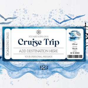 Cruise Ticket Template Cruise Gift Certificate Template Weekend Getaway Surprise Trip Reveal Boat Boarding Pass Cruise Reveal Gift Voucher