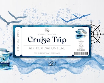 Cruise Ticket Template Cruise Gift Certificate Template Weekend Getaway Surprise Trip Reveal Boat Boarding Pass Cruise Reveal Gift Voucher