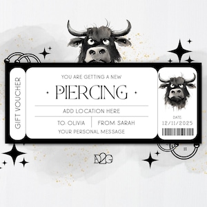 Piercing Voucher Nose Piercing Gift Certificate Template Septum Ring DIY Unusual Gifts For Men Piercing Ticket Template Navel Jewelry