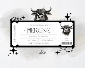 Piercing Voucher Nose Piercing Gift Certificate Template Septum Ring DIY Unusual Gifts For Men Piercing Ticket Template Navel Jewelry