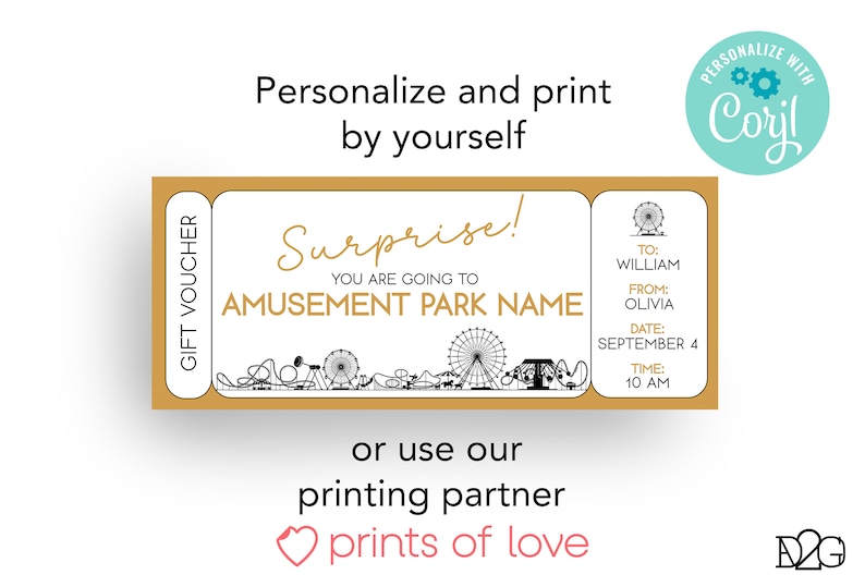 Theme Park Ticket Amusement Park Voucher Theme Park Coupon Personalised ...