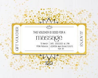 Massage Voucher Editable Ticket Template 1 Year Anniversary Gift For Boyfriend Gift Certificate Template Coupon Wellness Birthday Spa Day