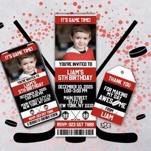 Eishockey Geburtstagseinladung Set Eishockey Ticketvorlage personalisierte Einladung zur Geburtstagsparty Foto hinzufügen Eishockey Fan DIY