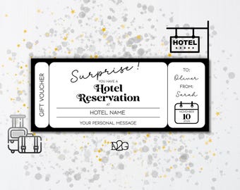 Hotel Voucher Gift Certificate Template Hotel Coupon Template Surprise Trip Reveal Vacation Surprise Travel Gift Voucher Night Away Voucher