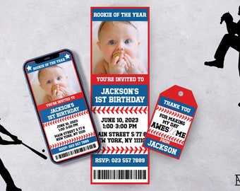 Baseball Ticket Invitation Baseball Birthday Party Bundle Rookie Of The Year Baby Shower All Star Party Digital Invitation Little Slugger