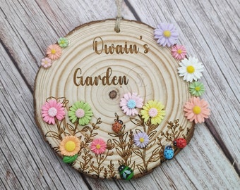 Engraved Name Garden Logo, Custom Flower Name Garden Sign, Personalized Wooden Garden Hanging Logo, Cute Flower Welcome Sign, Gardener Gifts