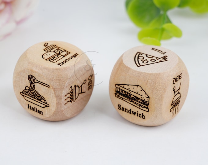 Food Decision Dices, Personalized Engraved Dice, Custom Date Night Dice, Wooden Food Dice Game, Couple Date Decision Dice, Gift for Her/Him