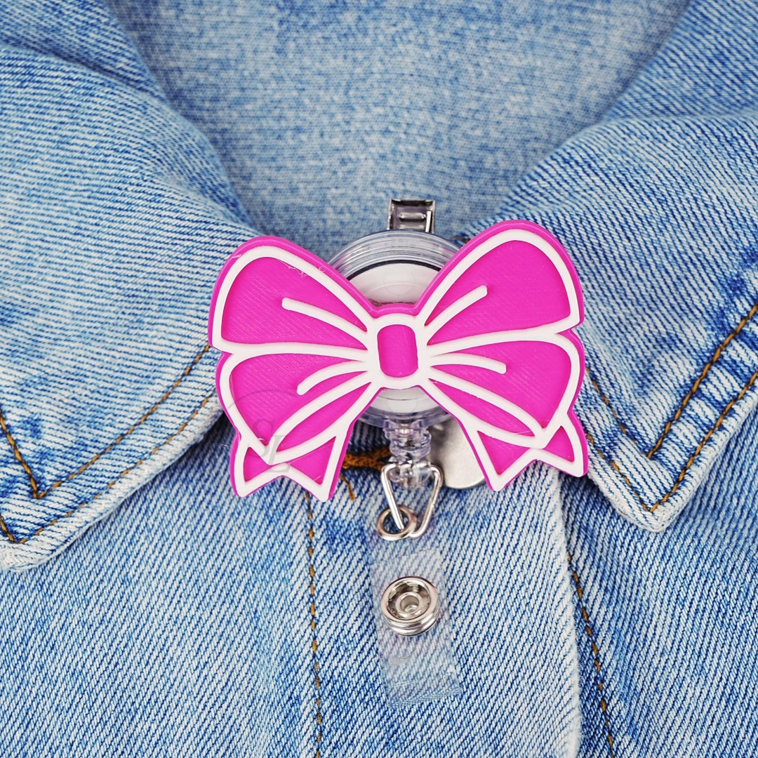 Pink Bow Badge Reel, Retractable Badge Reel, Coquette Bow Badge Clip ...