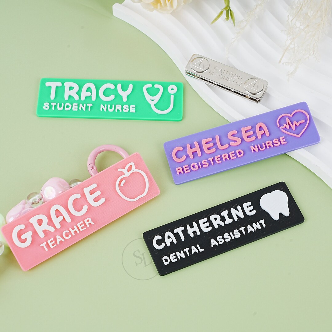 Registered Nurse Name Badges, 3D Printed Name Tags, Fun Nurse Name Badge, Custom Magnetic Badge ...