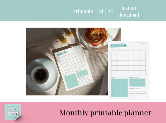 Monthly Printable Planner Printable Planner Digital - Etsy