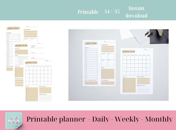 Daily Planner Printable Planner Bundle - Etsy