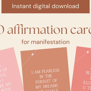 Positive Affirmation Card Deck, Vision Board Printables, Cards for Law of Attraction, Manifesting Kit, Journal Prompts, Printable, Digital