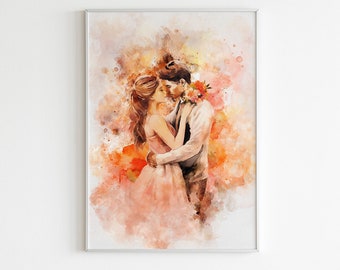 Unique Watercolor Couple Portrait - Customized Artwork from Your Photo - Memorable Wedding or Engagement Gift Idea