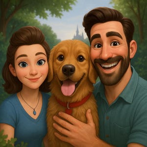 Portrait dessin animé Pixar personnalisé | Oeuvre d'art numérique personnalisée de couples, de familles et d'animaux de compagnie | Illustration de cadeau unique