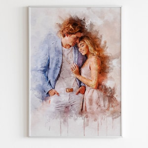 Custom Watercolor Couple Portrait: Thoughtful Wedding Anniversary Gift for Wife, Husband, or Parents