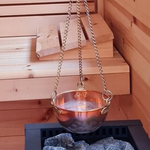 Bol de sauna en cuivre 750 ml avec pot d'arôme en chaîne, bol d'herbes de sauna