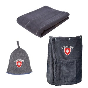 Sauna set 3 pieces sauna hat + sauna kilt + sauna towel SCHWITZER