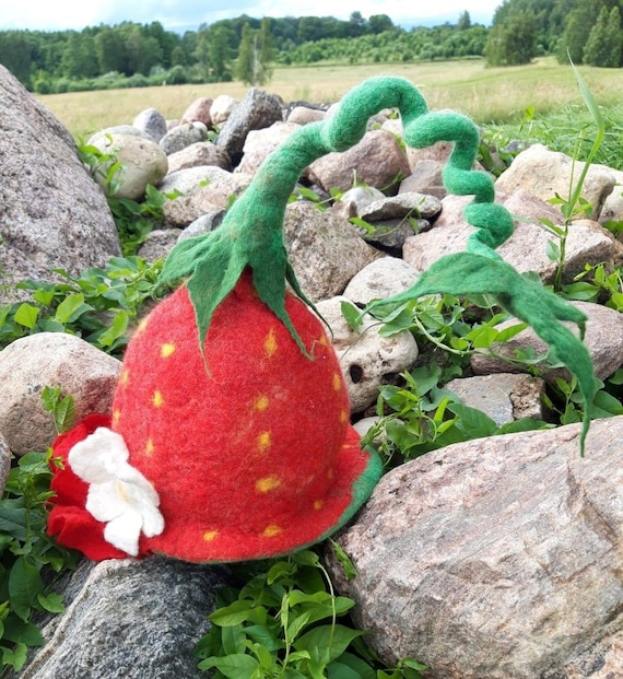 Hand felted Strawberry Wool Hat Hand felted Strawberry Wool Hat