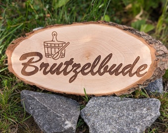 Panneau de sauna Brutzelbude en bois Cadeau pour amis Brutzelbude 27-30 cm