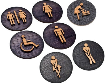 Toilet sign toilet sign wood self-adhesive - black oak on oiled oak FSC 100%!