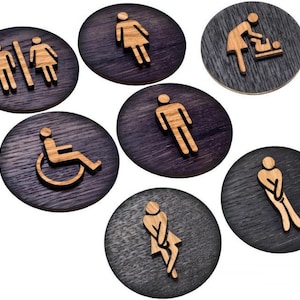 Letrero de baño, madera, baño, letrero de roble, letrero, decoración, baño, letrero de puerta rústica, inodoro, aseo de invitados, autoadhesivo