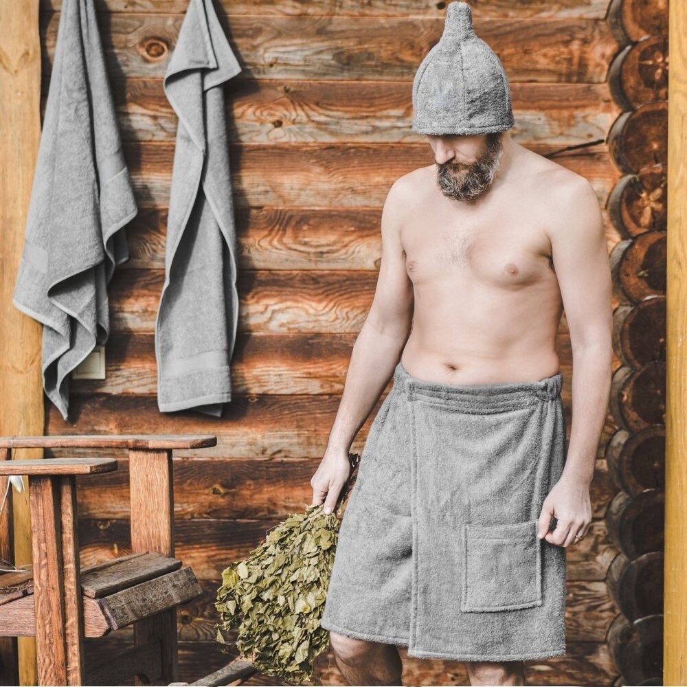 NoblesBox Saunatuch Herren Saunaklt, Baumwolle (1-St), Modern Bademantel, Mt Klettverschluss