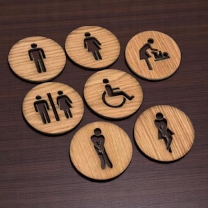Letrero de baño ROBLE Letrero de baño de madera | autoadhesivo | señal de baño | Baño | símbolos de baño |