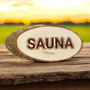 Sauna wooden sign &quot;Sauna&quot; beef slice 19 - 22 cm sauna gift infusion banja