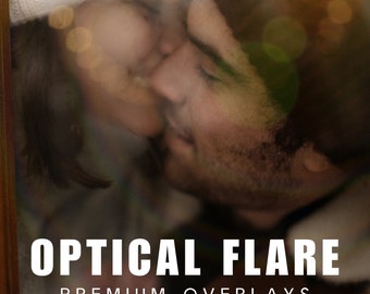 May include: A couple is seen through a blurry window, with a soft focus effect. The text "OPTICAL FLARE PREMIUM OVERLAYS" is at the bottom of the image.