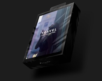 May include: Black box with a woman smoking a cigarette on the front. The box has the text "TRAVEL LUTS COLLECTION" on it. The box is made of cardboard and has a glossy finish.