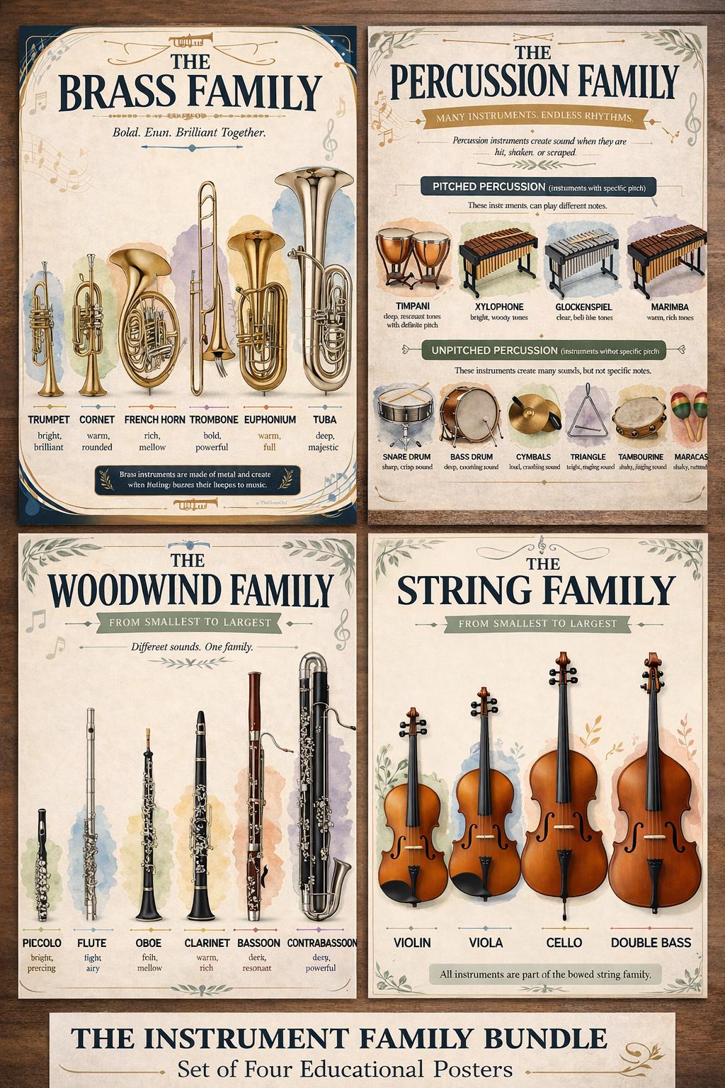 Instrument Families Poster Bundle |strings Woodwinds Brass Percussion ...
