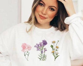 Custom Birth Month Birth Flower Sweatshirt, Flowers t-shirt, Mothers Day Gift, Gift for Mom, Plant Mom Gift, Gift for Grandmother