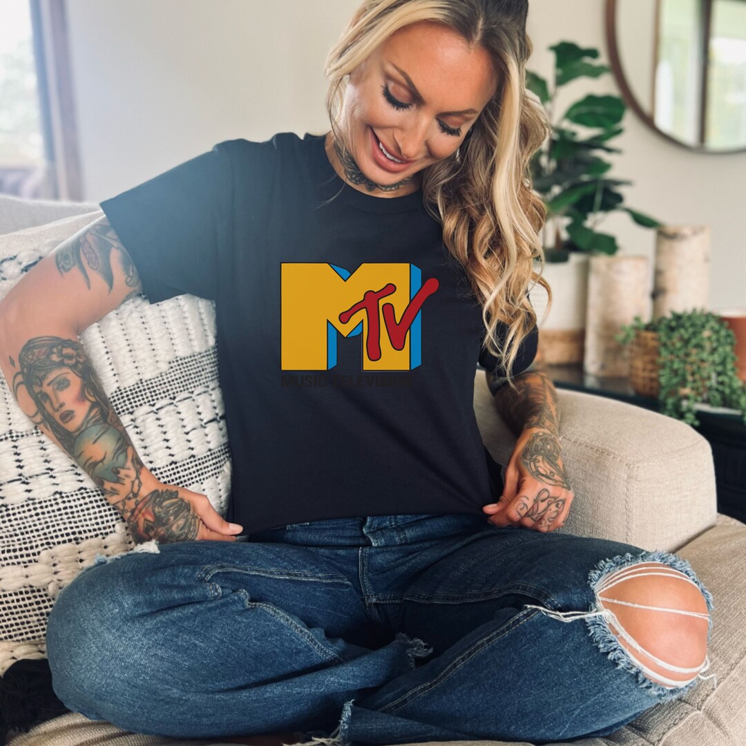 Tee Luv Men's 80s MTV Logo Shirt - Front & Back Print Music Television Graphic Tee