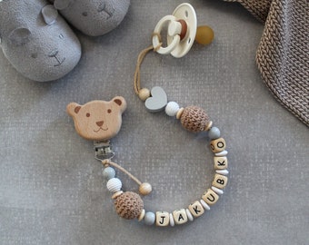 Personalized pacifier clip | Pacifier holder | Baby dummy clip | Pacifier chain with name | Pacifier clip with bear | ZAPLETANCE