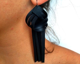 Feminine vegan leather statement earrings, upcycled bike inner tube, recycled jewelry, eco friendly gift for her, sustainable jewellery