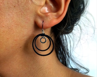 Vegan leather circle statement earrings, upcycled bike inner tube recycled jewelry, eco friendly gift for her, sustainable modern jewelry