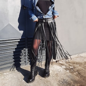 Vegan leather Fringe skirt belt, Upcycled fringe belt, leather alternative festival wear