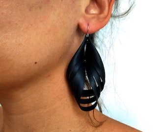 Elegantly edgy vegan leather statement earring, upcycled bike inner tube, recycled jewelry, eco friendly gift for her, sustainable jewellery