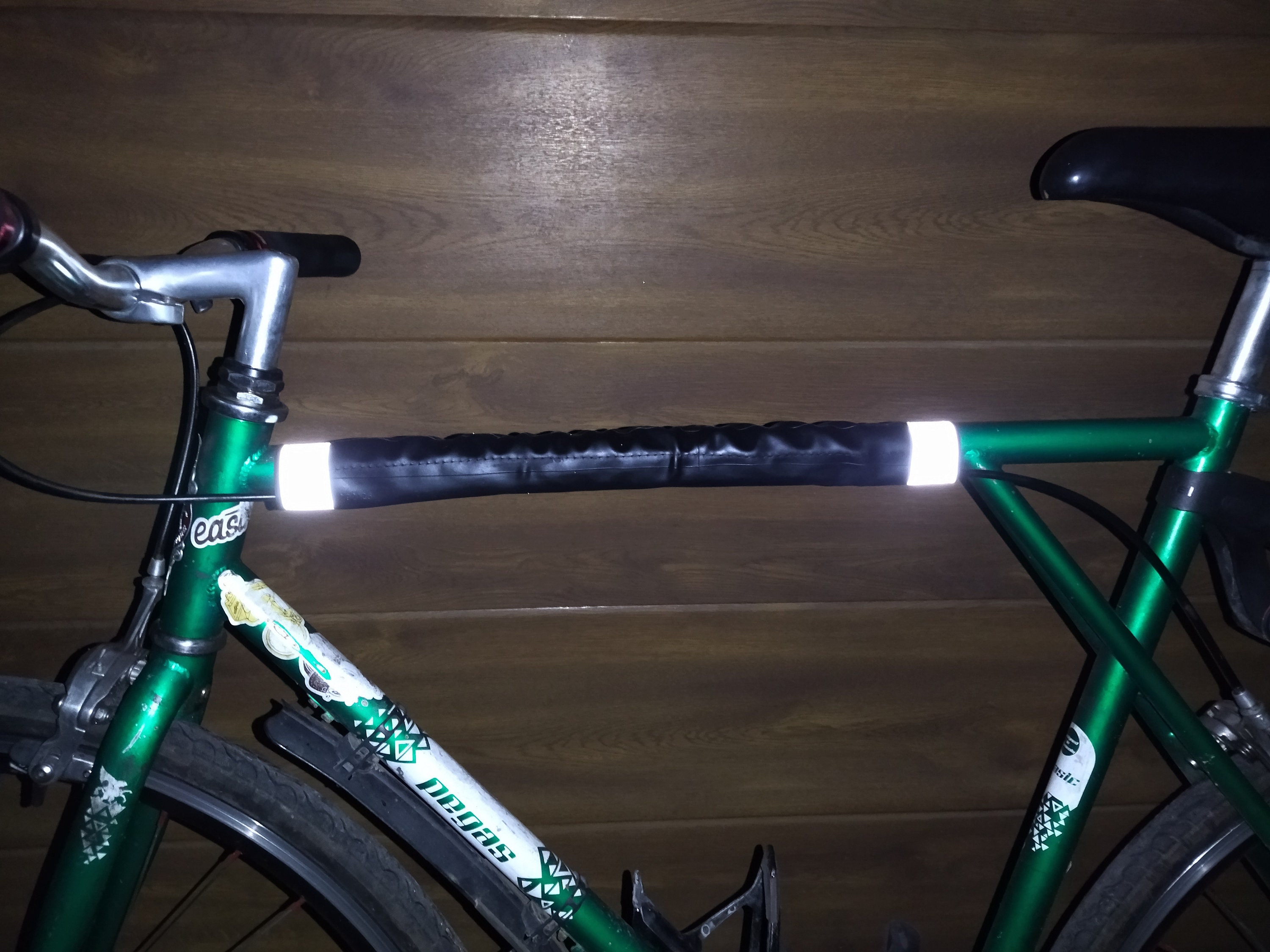 Upcycled Bike Frame Pad With Reflective Stripes, Top Tube Upcycled Bike Frame Pad With Reflective Stripes, Top Tube